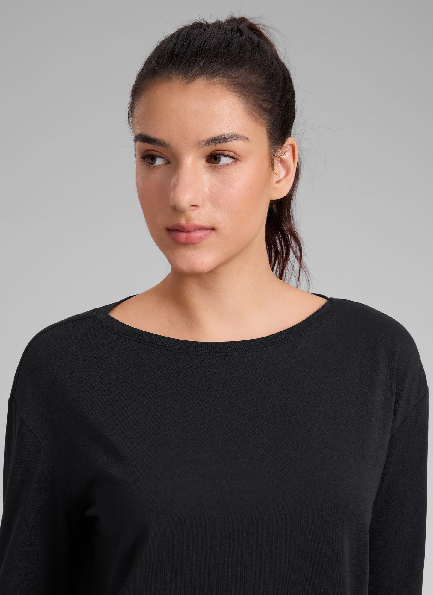 Cotton-Blend Boat Neck Long Sleeve