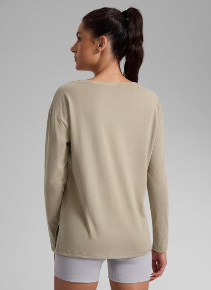 Cotton-Blend Boat Neck Long Sleeve