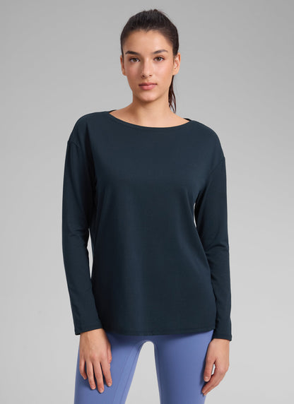 Cotton-Blend Boat Neck Long Sleeve