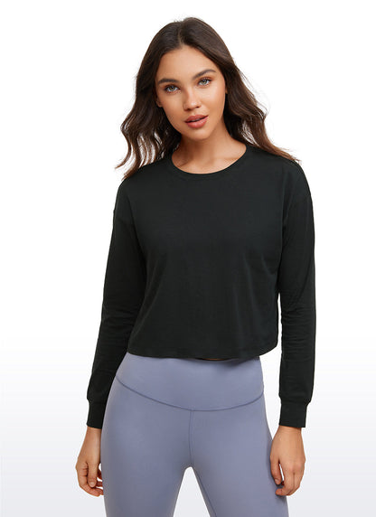 Pima Cotton Cropped Loose Fit Long Sleeve