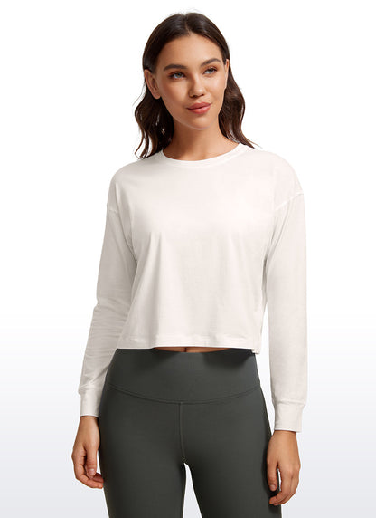 Pima Cotton Cropped Loose Fit Long Sleeve