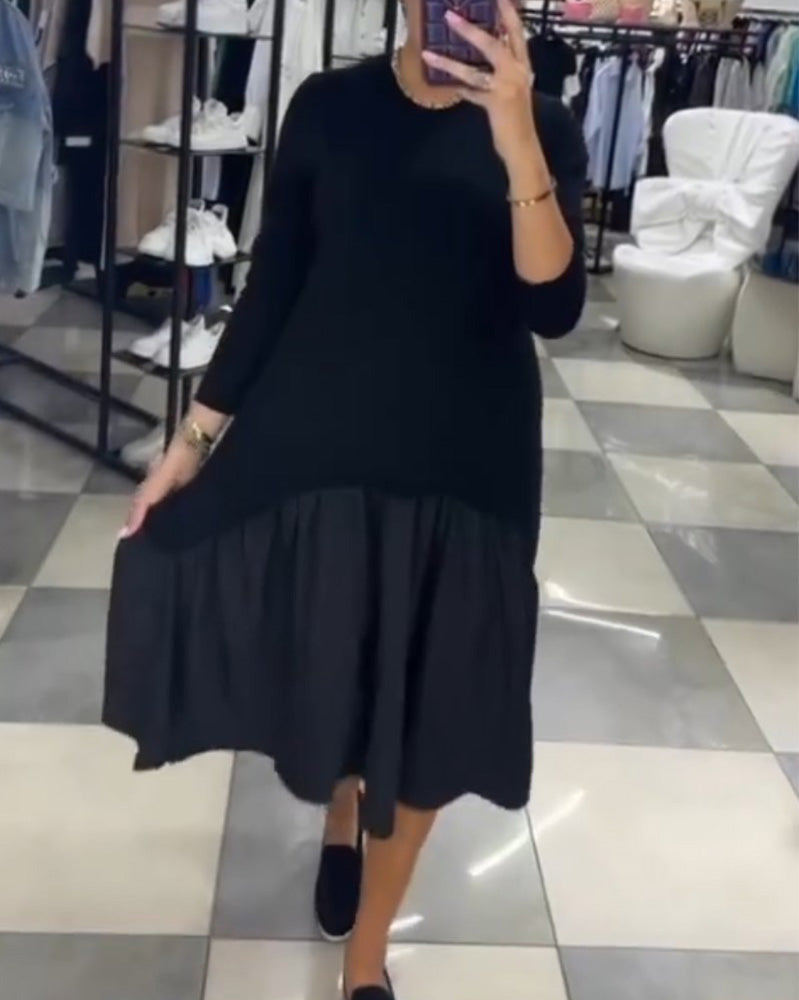 Casual Patchwork Dress with Ruffles