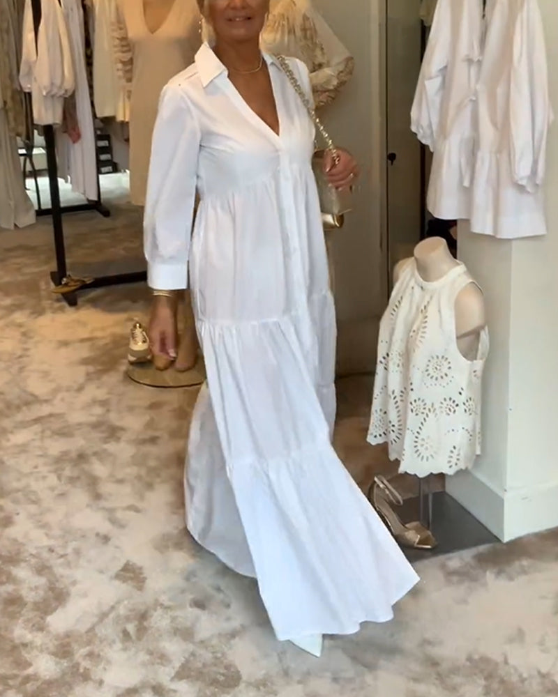 Buttoned lapel patchwork dress