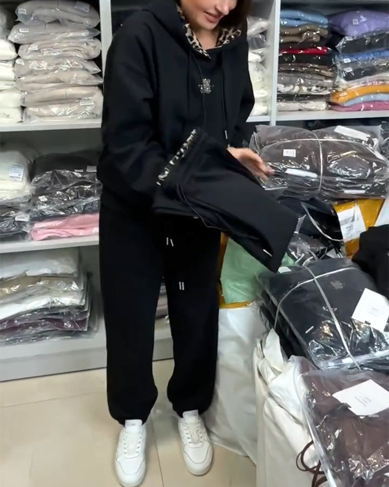 Leopard Print Hooded Two-Piece Set