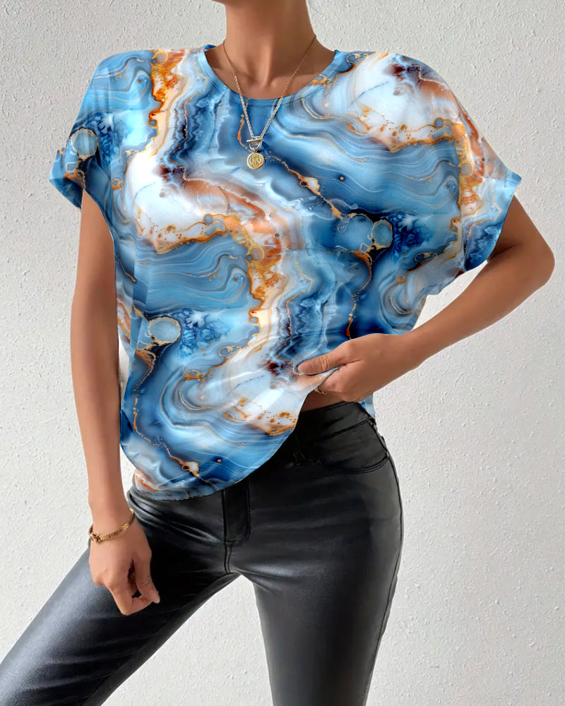 Crew Neck Marble Print T-Shirt