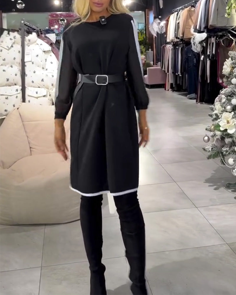 Contrast Color Slimming Straight Dress