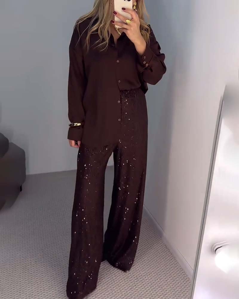 Casual Sequined Wide-leg Pants