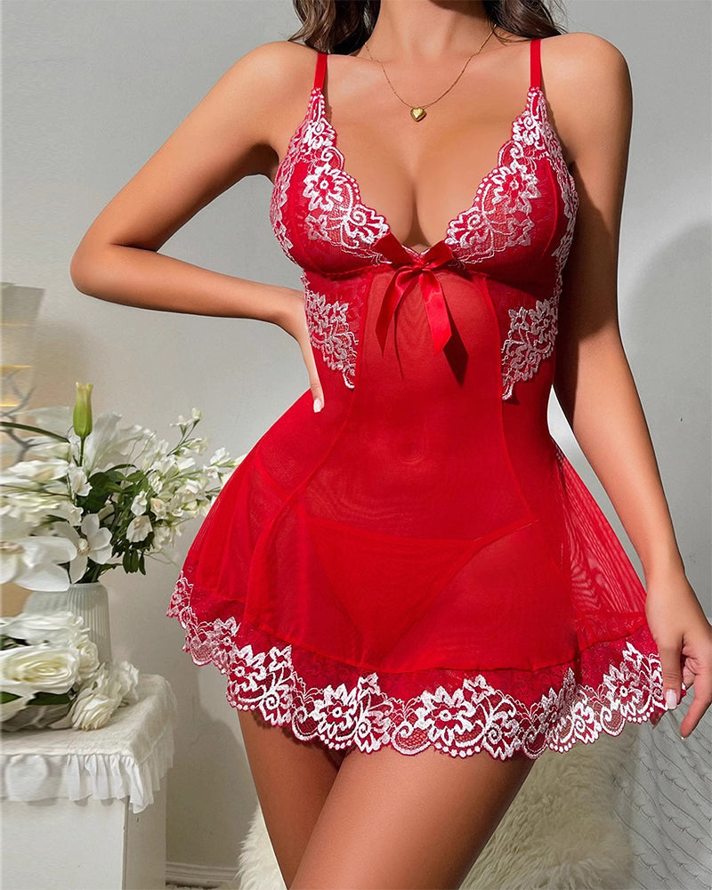 Sexy Lace Bow-Embellished Lingerie Dress