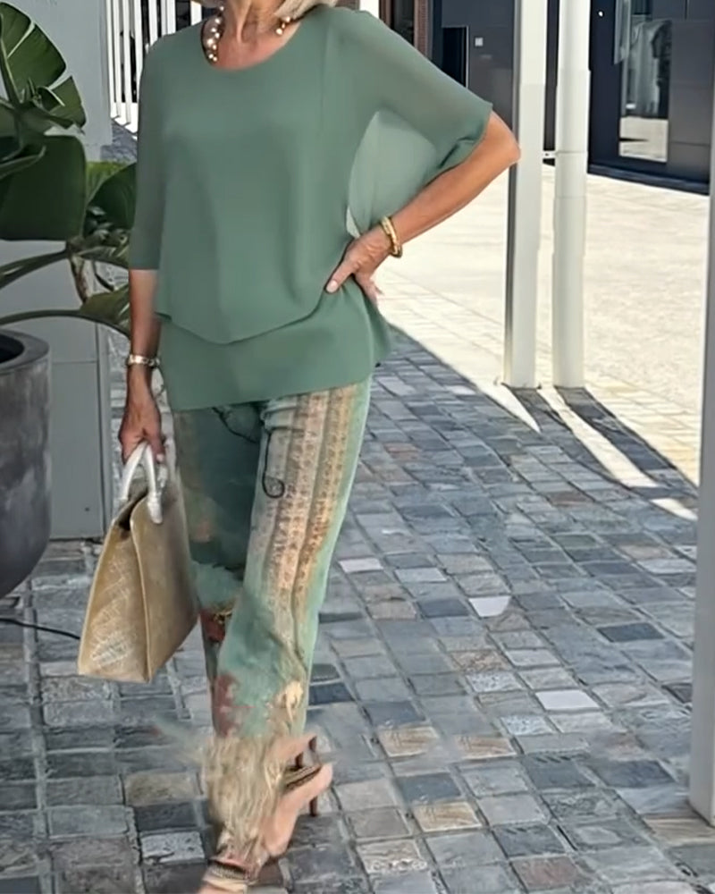 Fashion Printed Straight Pants Set