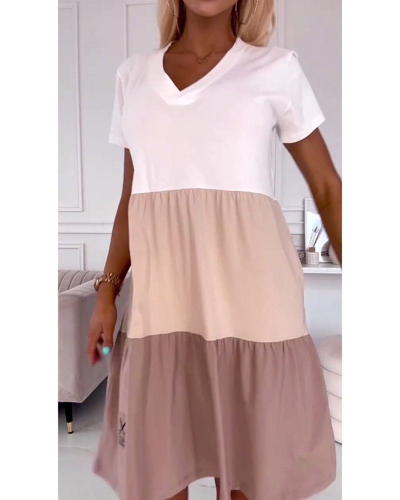 Colorblock short sleeve casual dress