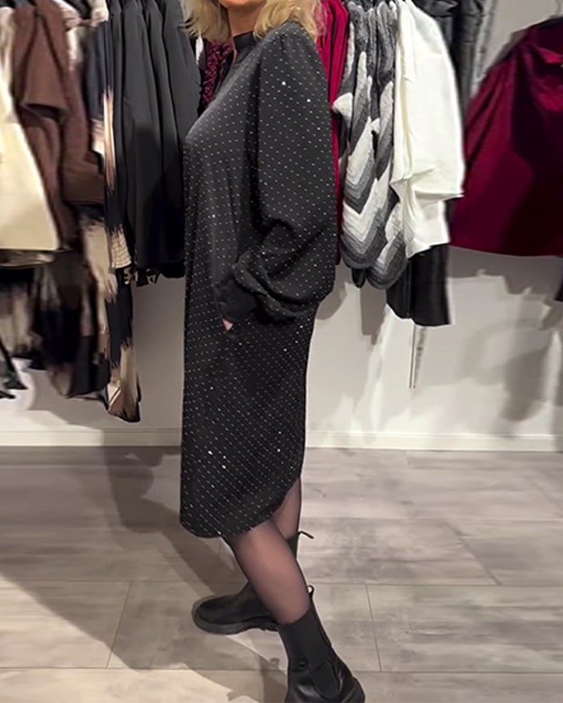 Lantern Sleeve Diamond Print Dress