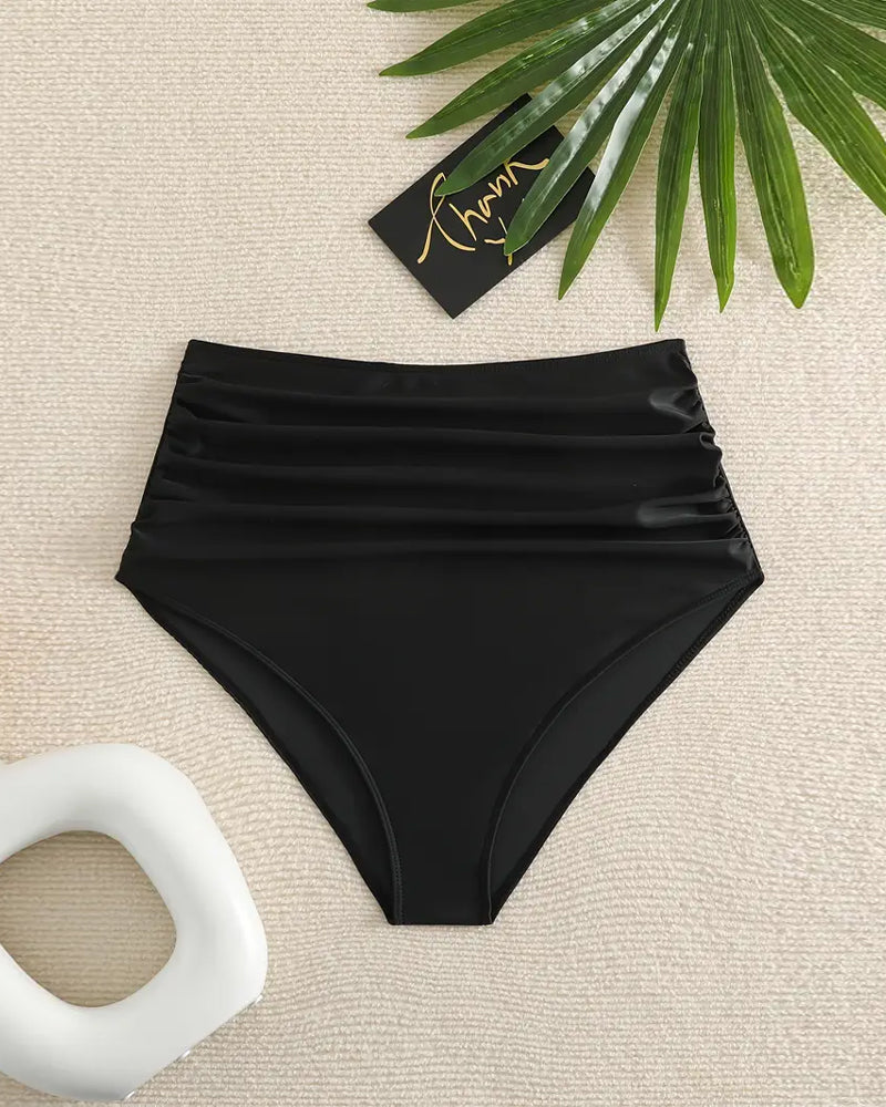 Pleated Solid High Waist Swimwear Bottom