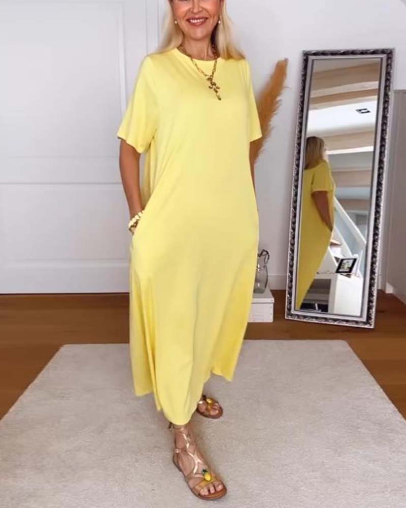 Casual Round Neck Solid Color Straight Dress