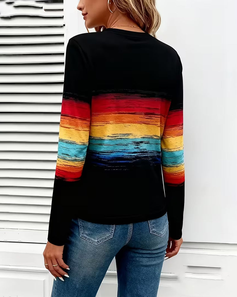 Casual Rainbow Print Crew Neck T-Shirt