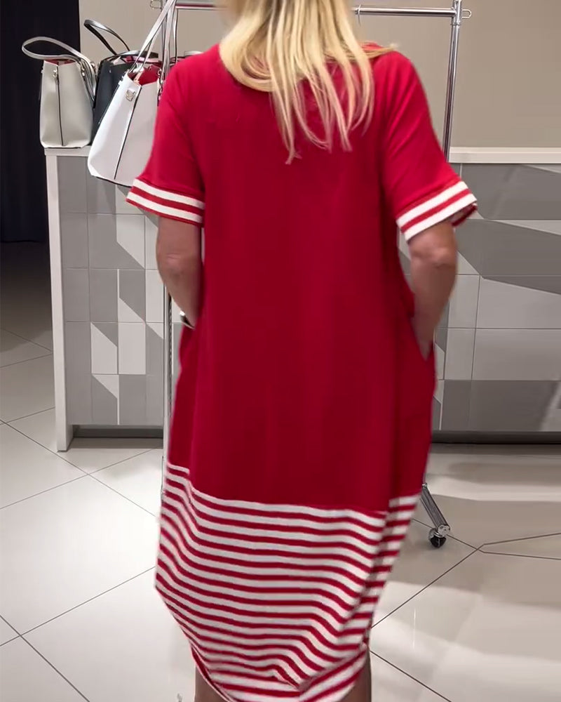 Contrast Stripe Short Sleeve Casual Dress