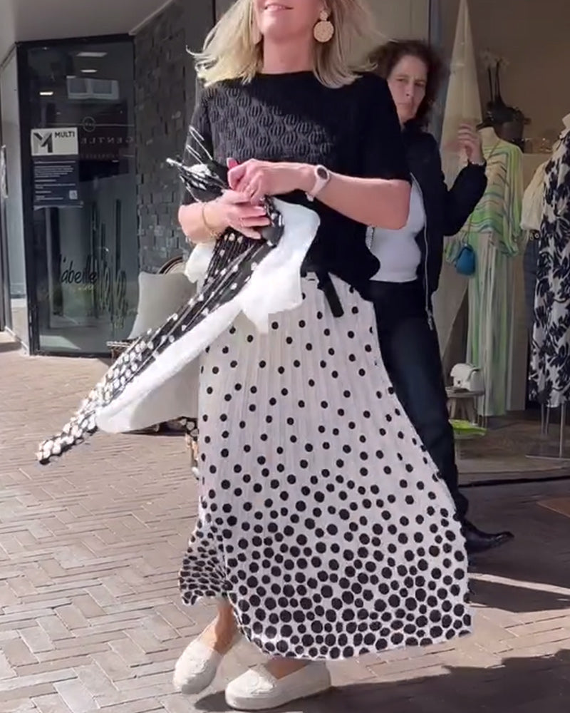 Elegant polka dot print pleated skirt