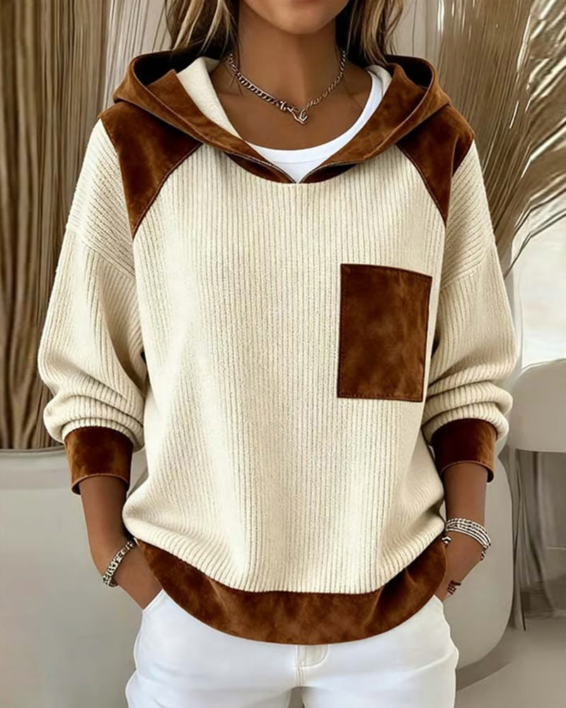 Color Block Casual Hooded Sweatshirt