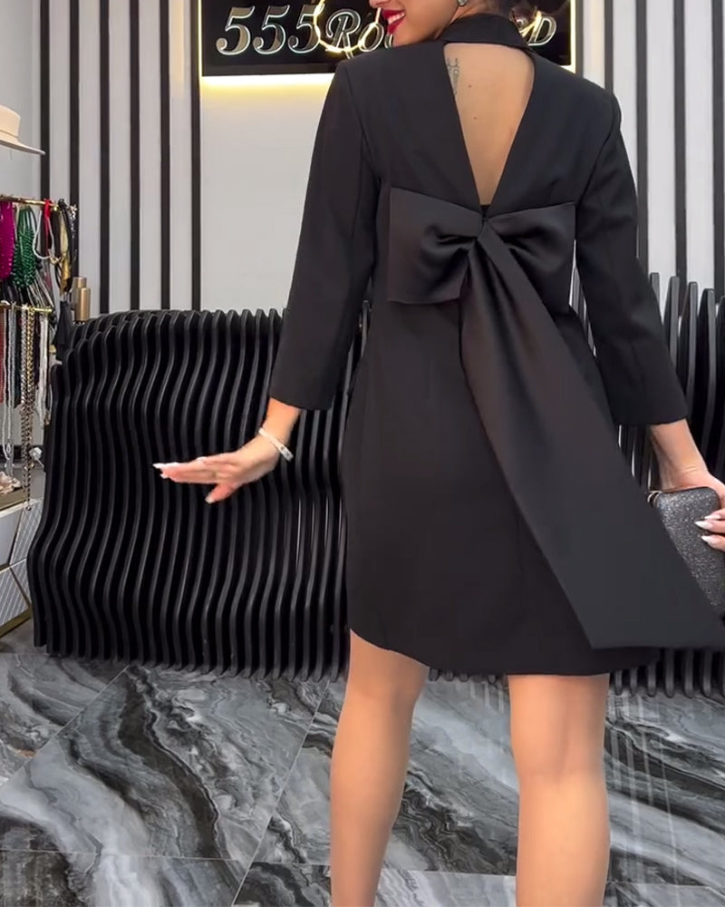 Double Breasted Suit Collar Bow Tie Dress