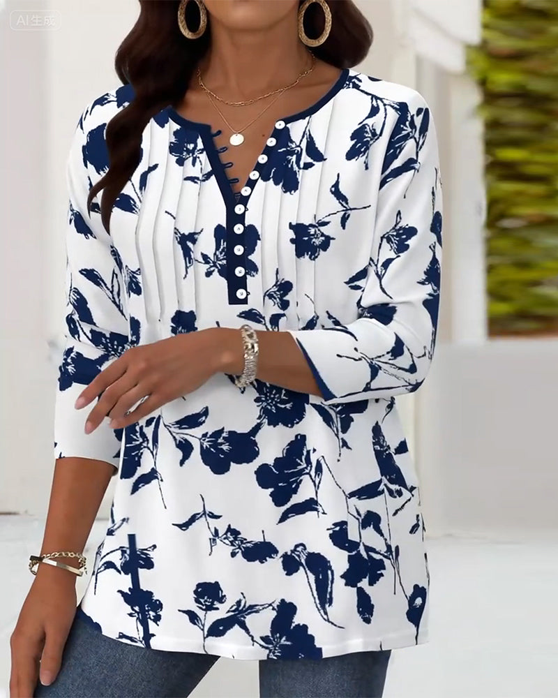 Button Print Fashion Blouse