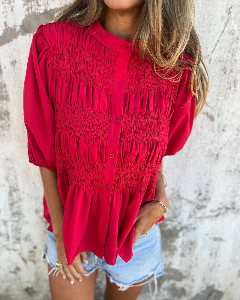 Casual Fashion Short Sleeve Solid Color Blouse