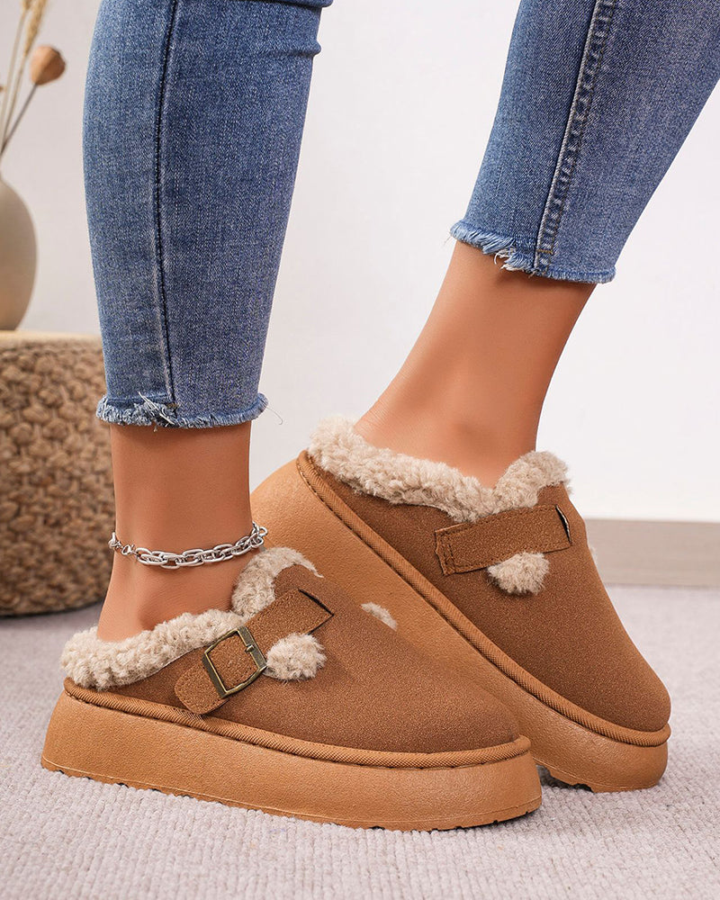 Thick-soled plush buckle warm slippers