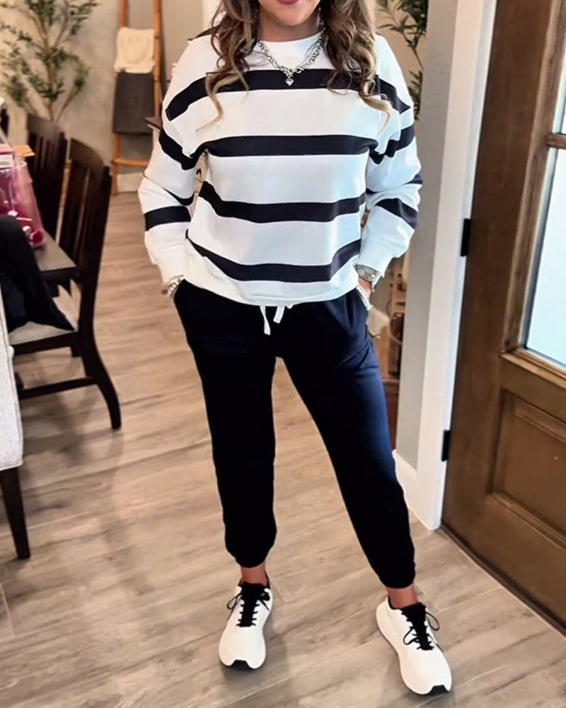 Casual Striped Sporty Two-Piece Sets