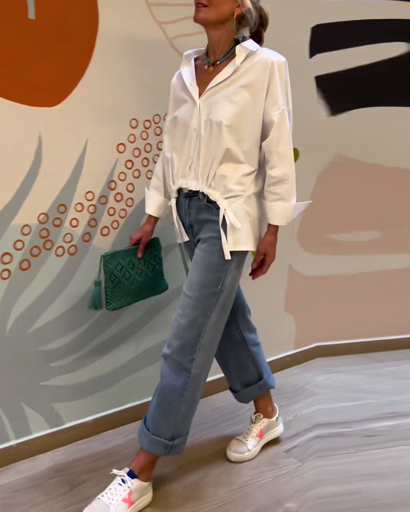 Commuting solid color lapel top