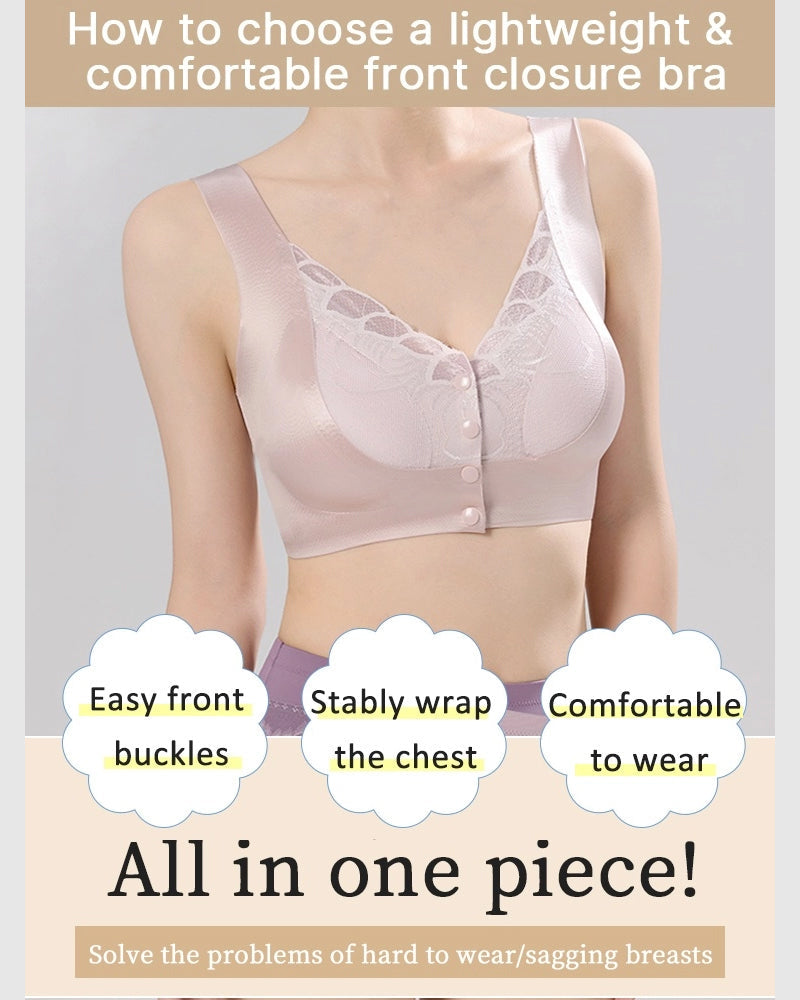 Front Buckle Satin Lace Bra