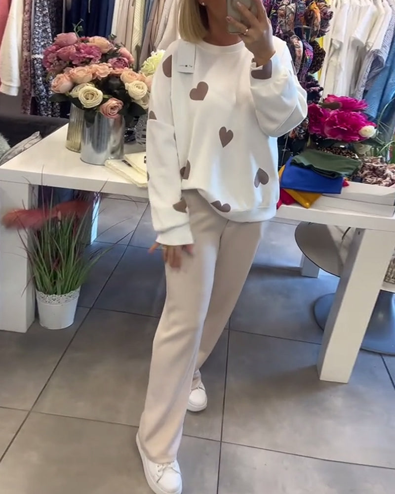 Heart Print Casual Two-Piece Set