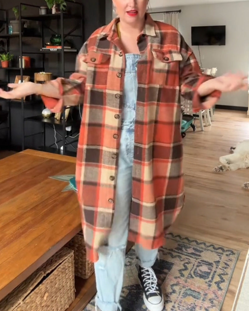 Casual plaid buttons coat