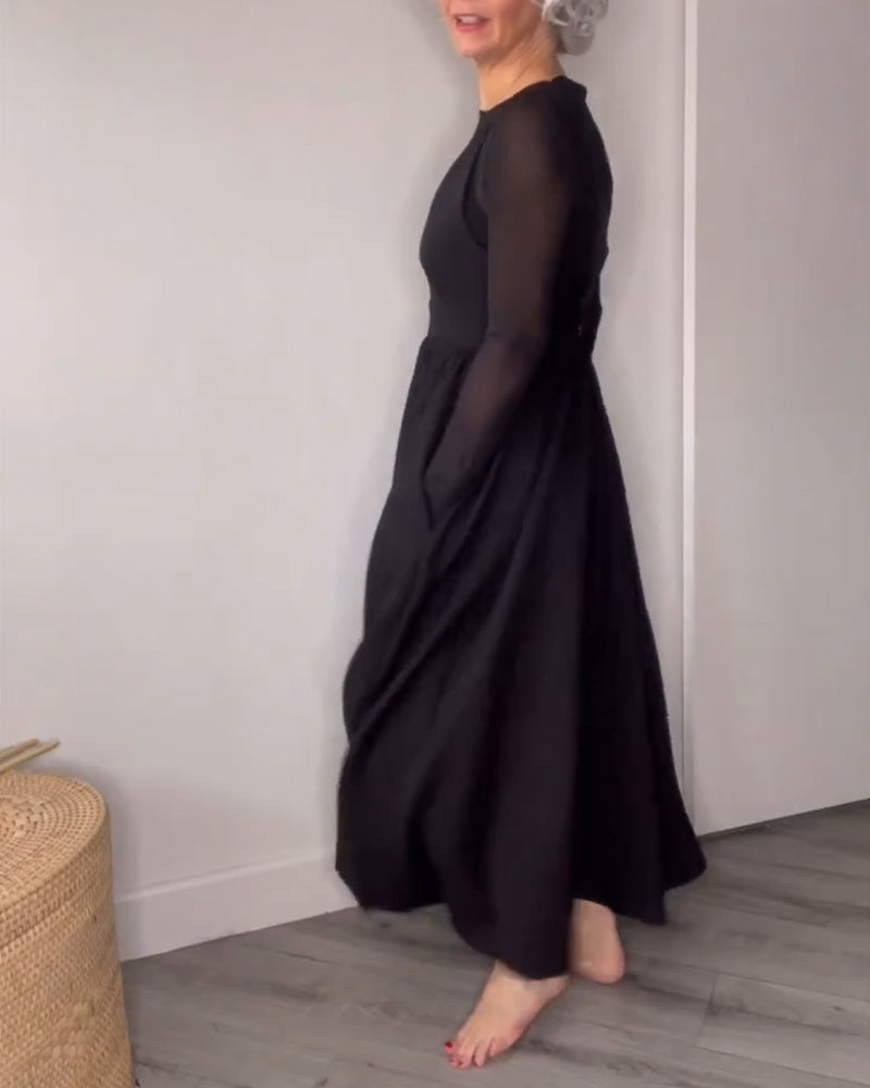 Pleated Large Hem Suspender Dress