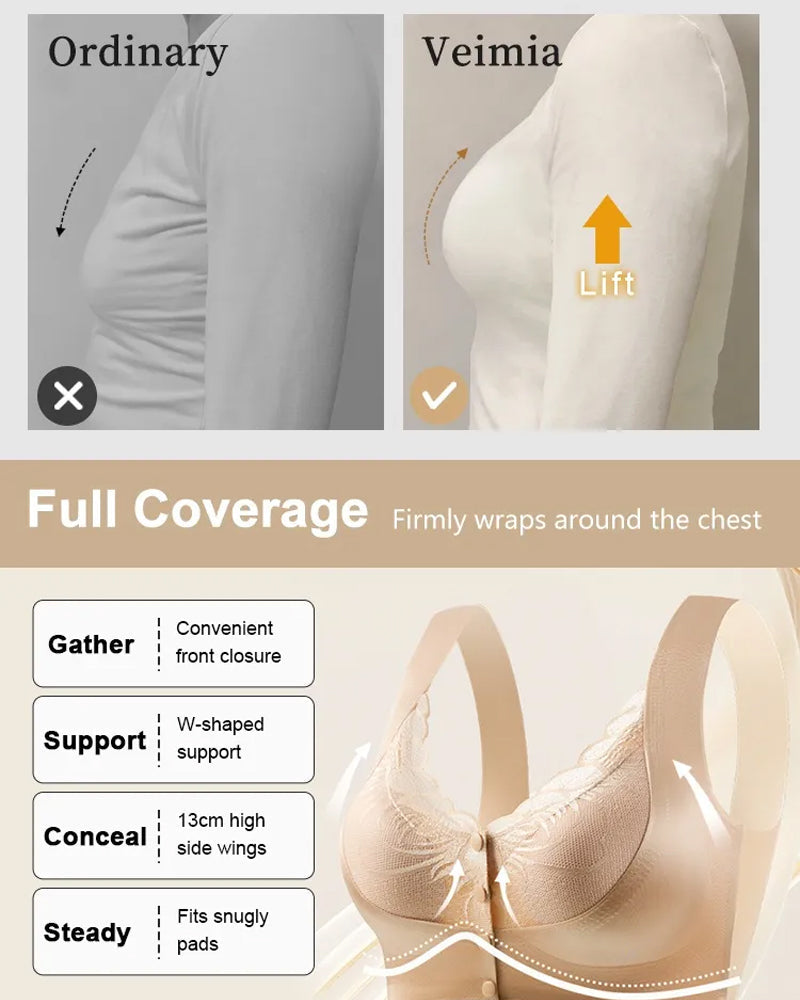 Front Buckle Satin Lace Bra