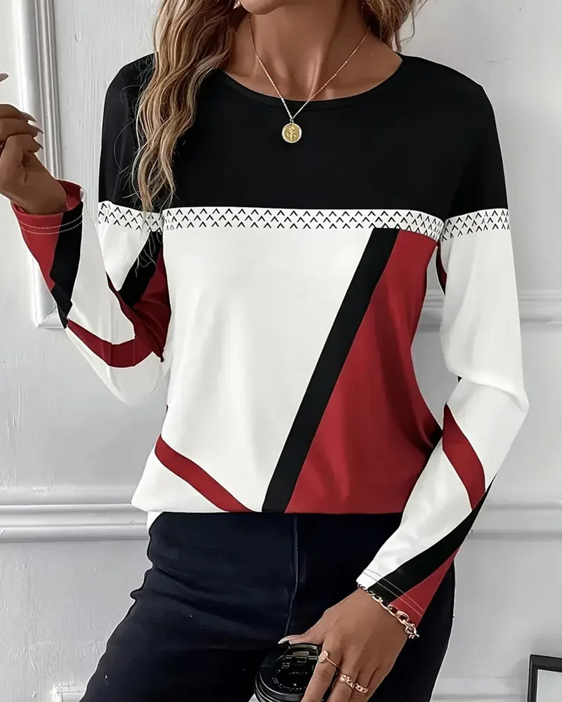 Casual Printed Crew Neck Long Sleeve T-Shirt