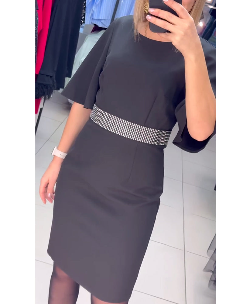 Round Neck Flared Half Sleeve Waist Dress