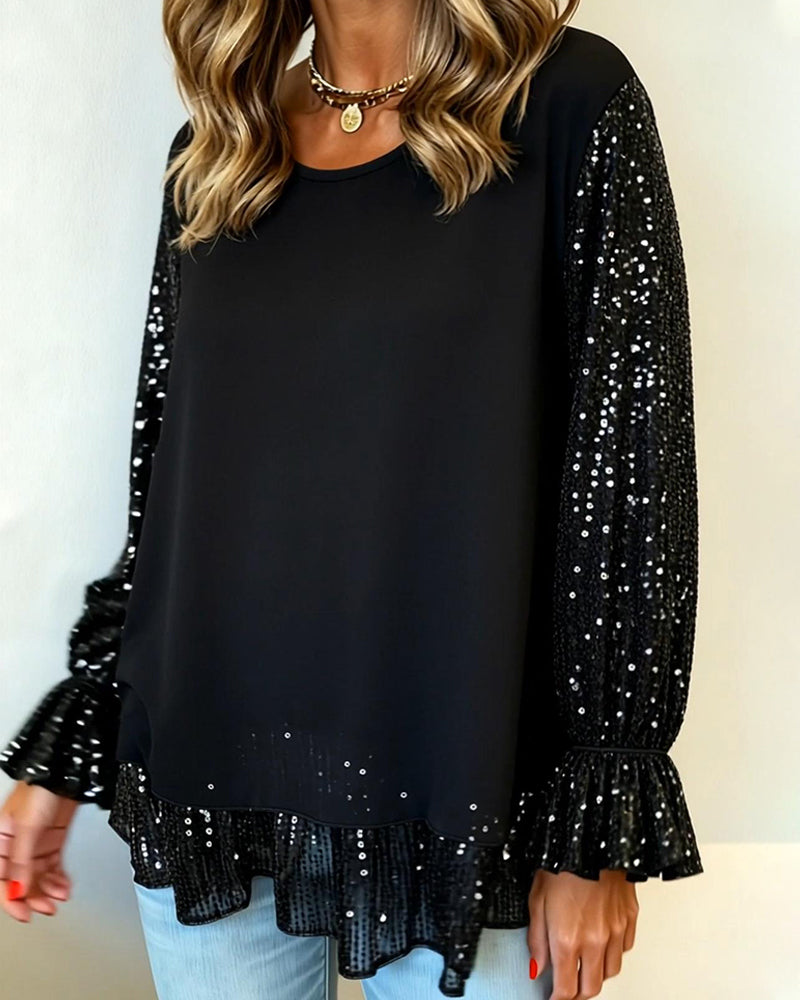 Bell-Sleeved Round Neck Top