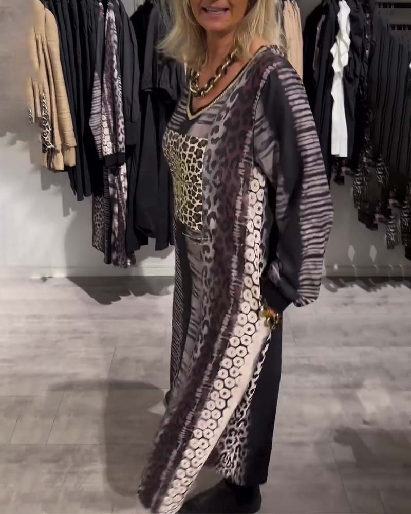 Casual V-Neck Leopard Print Dress