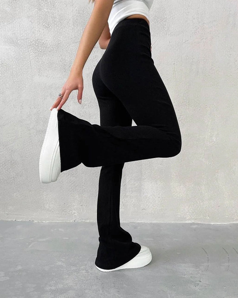 Solid color flared slim fit trousers